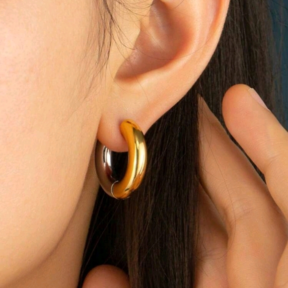 Jewelry - NEW 18k Gold Inlaid Stainless Steel Two Tone Hoop Earrings